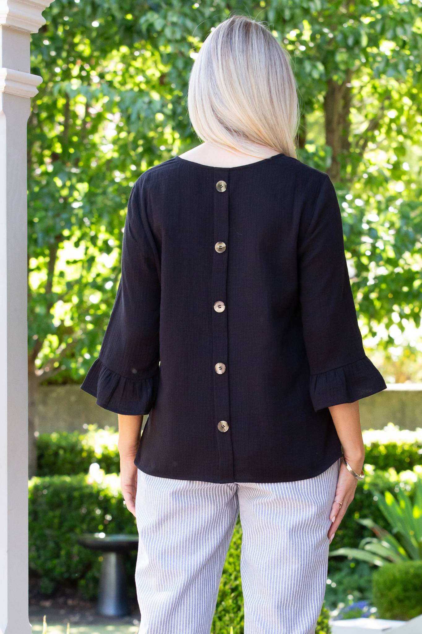 Smart casual button back feature top #543 - Black