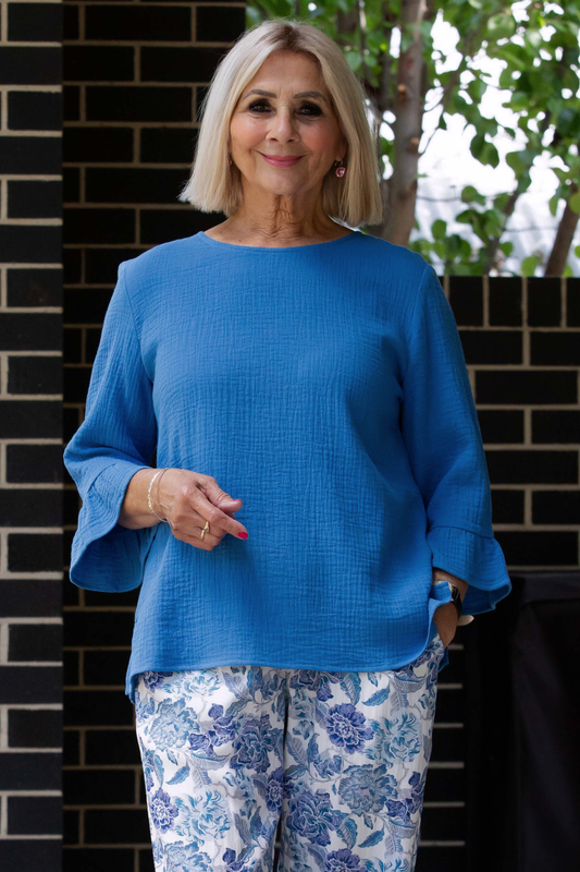 Smart casual button back feature top #543 - Blue