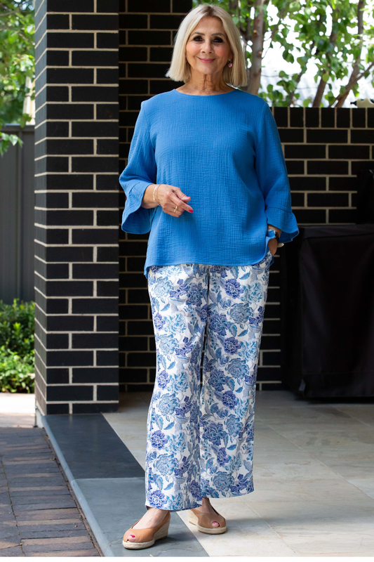 Smart casual button back feature top #543 - Blue