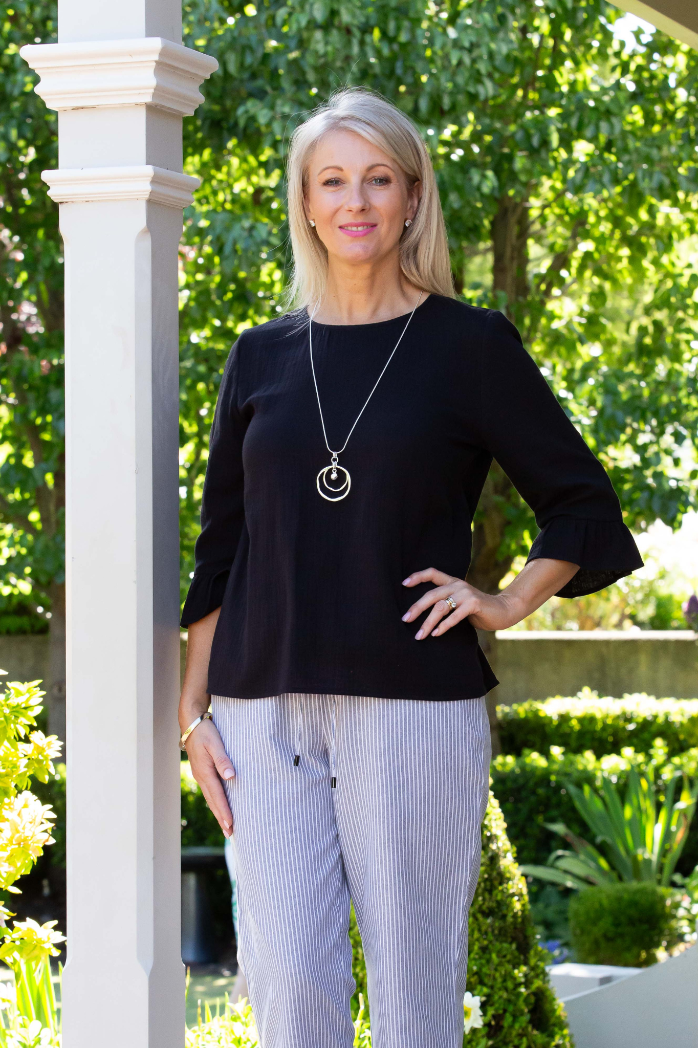 Smart casual button back feature top #543 - Blue