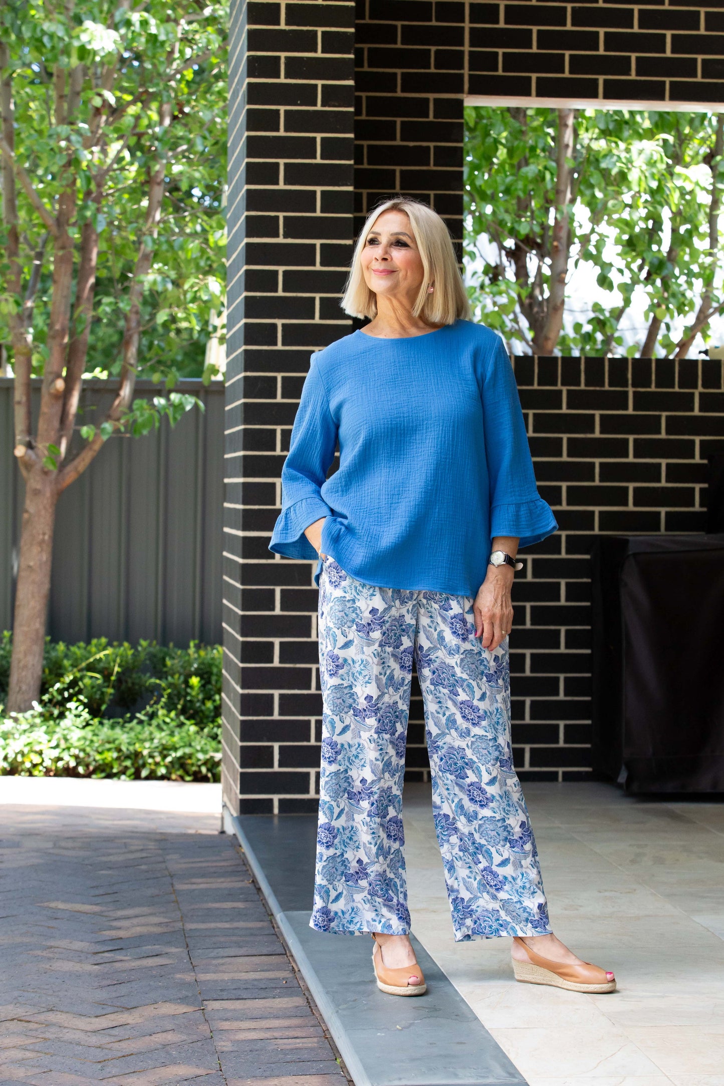 Smart casual button back feature top #543 - Blue