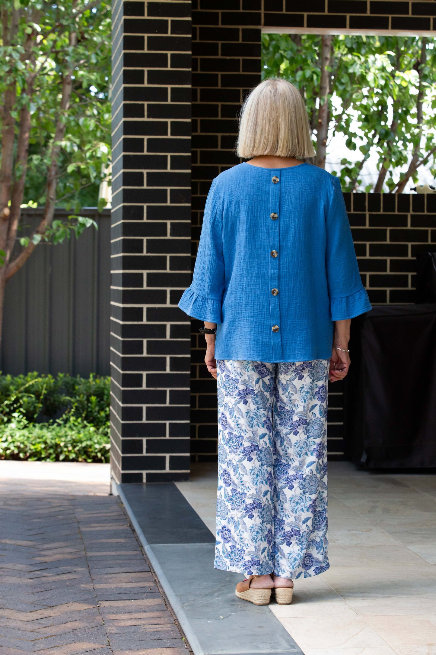 Smart casual button back feature top #543 - Blue