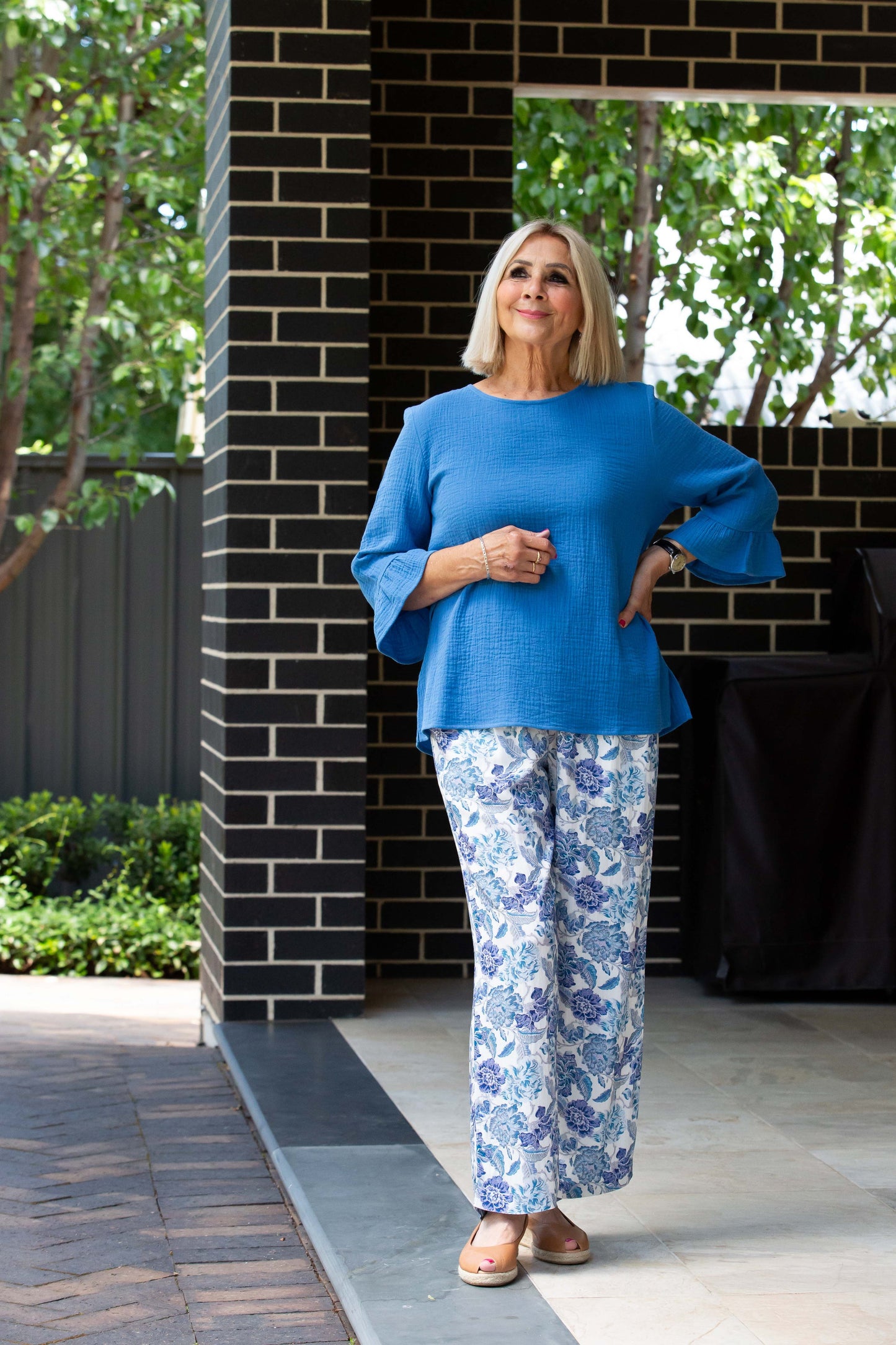 Smart casual button back feature top #543 - Blue
