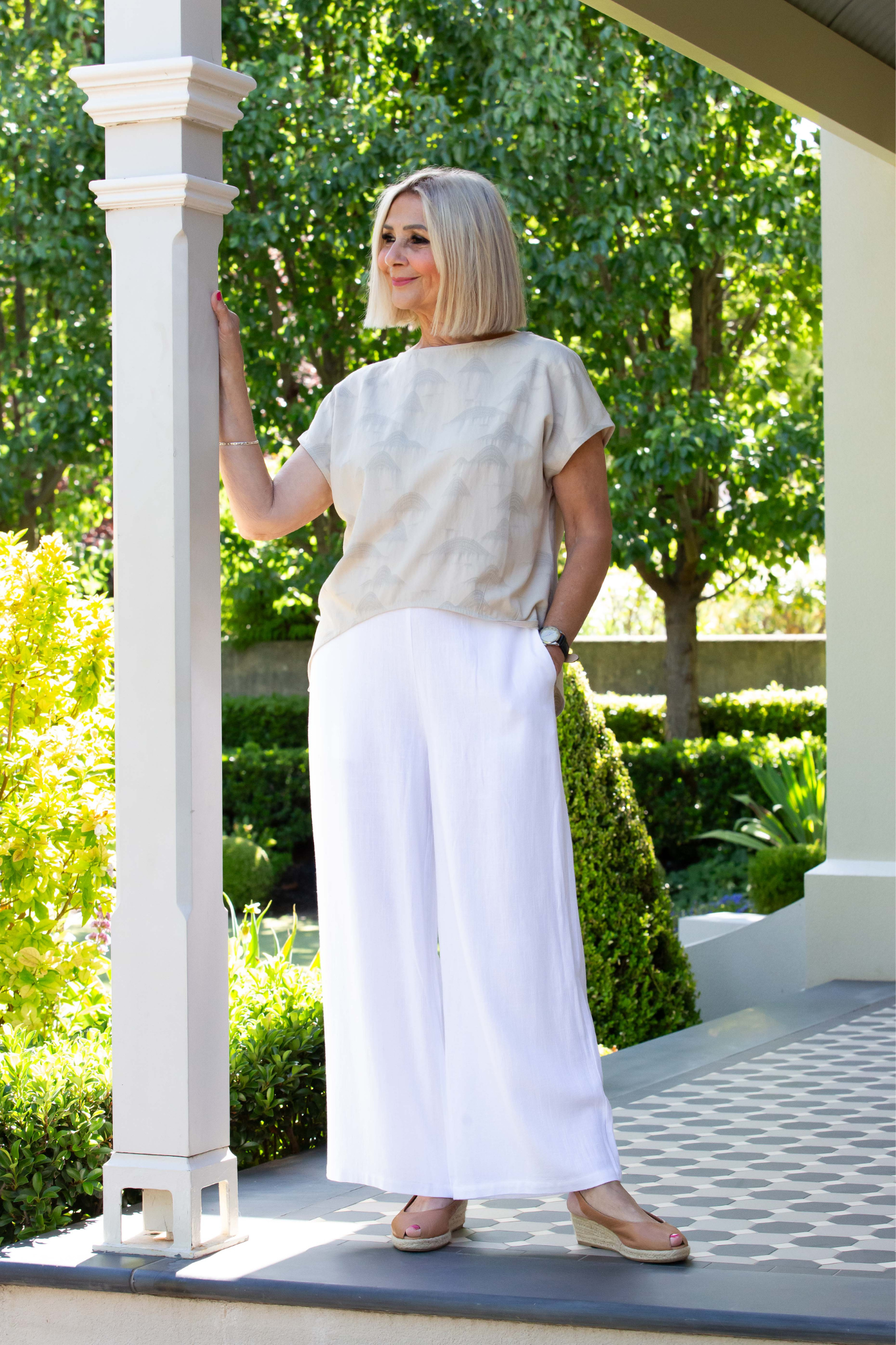 Linen Blend Wide Leg Pant with Pockets #6646 - Natural