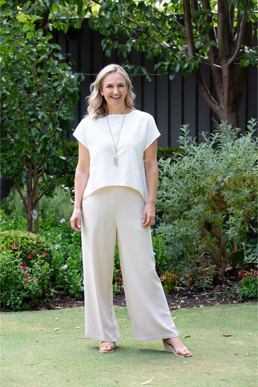 Linen Blend Wide Leg Pant with Pockets #6646 - Natural