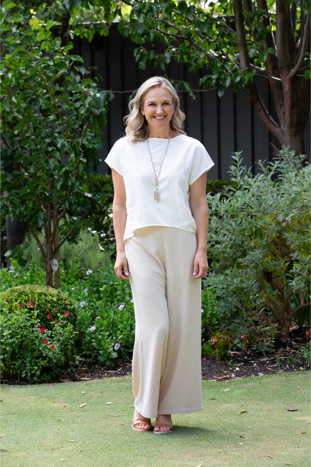 Linen Blend Wide Leg Pant with Pockets #6646 - Natural