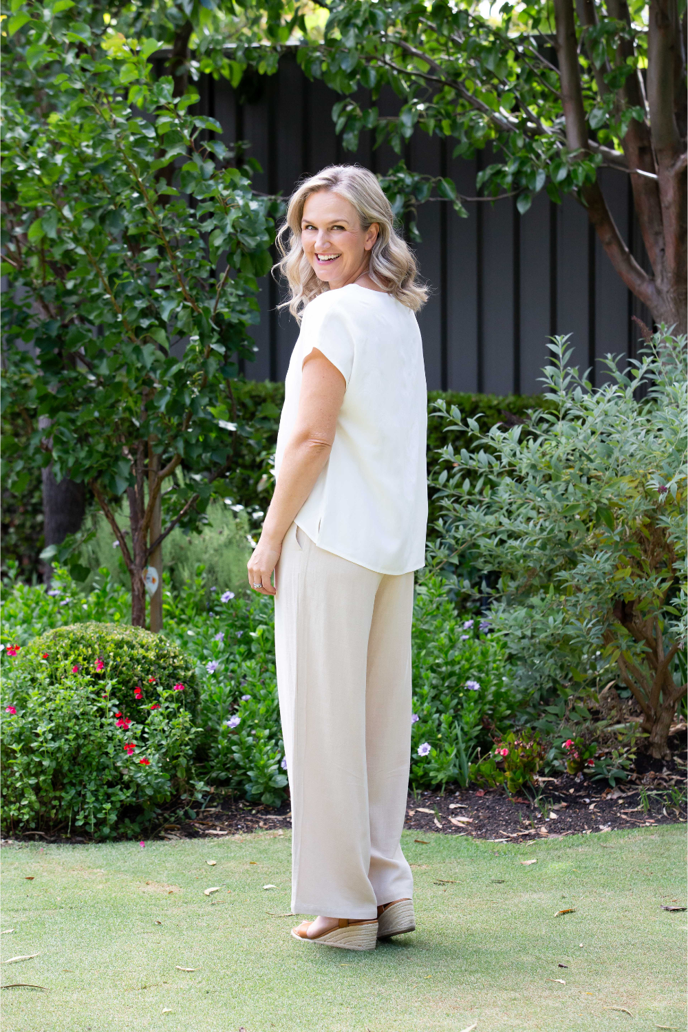 Linen Blend Wide Leg Pant with Pockets #6646 - Natural