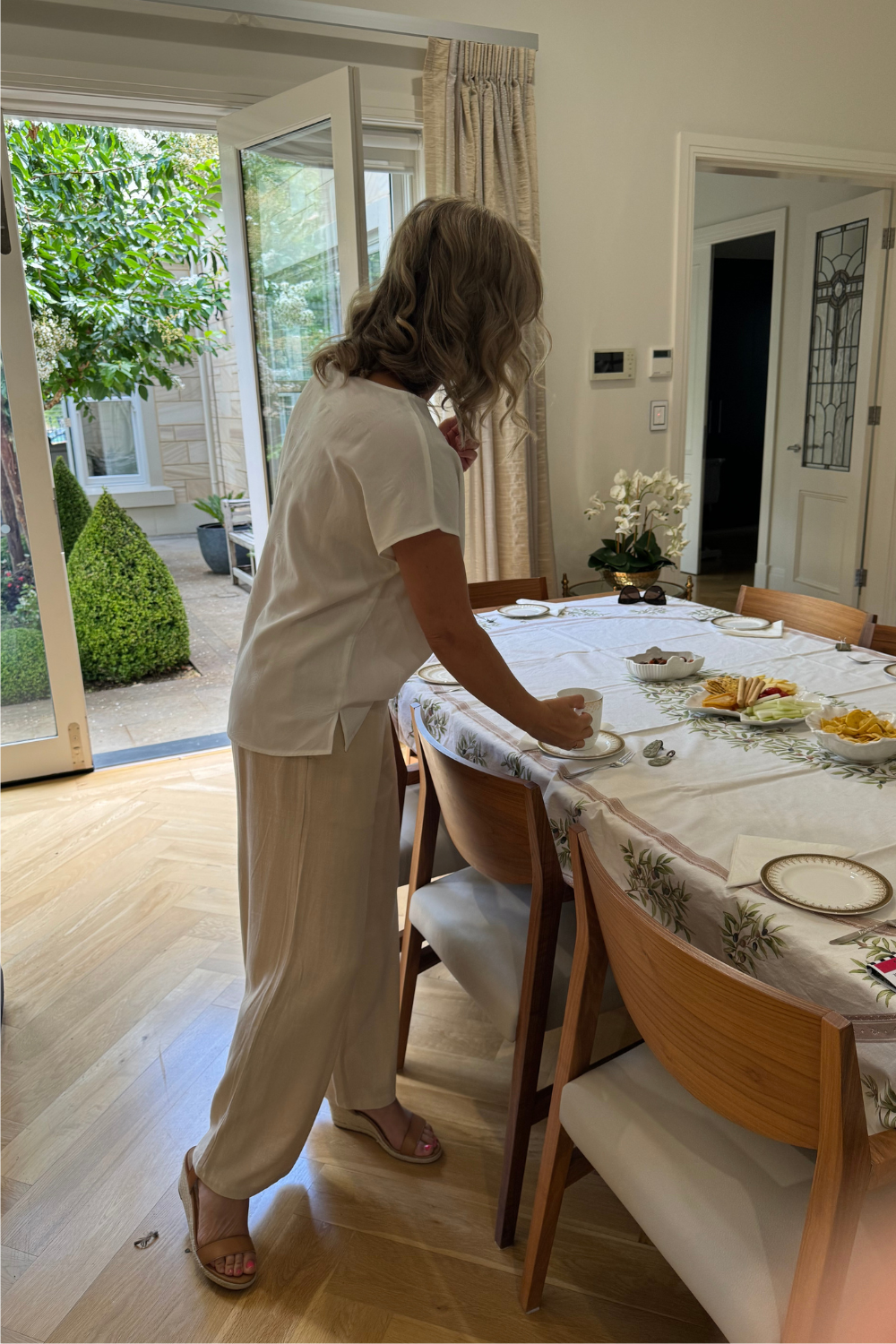 Linen Blend Wide Leg Pant with Pockets #6646 - Natural