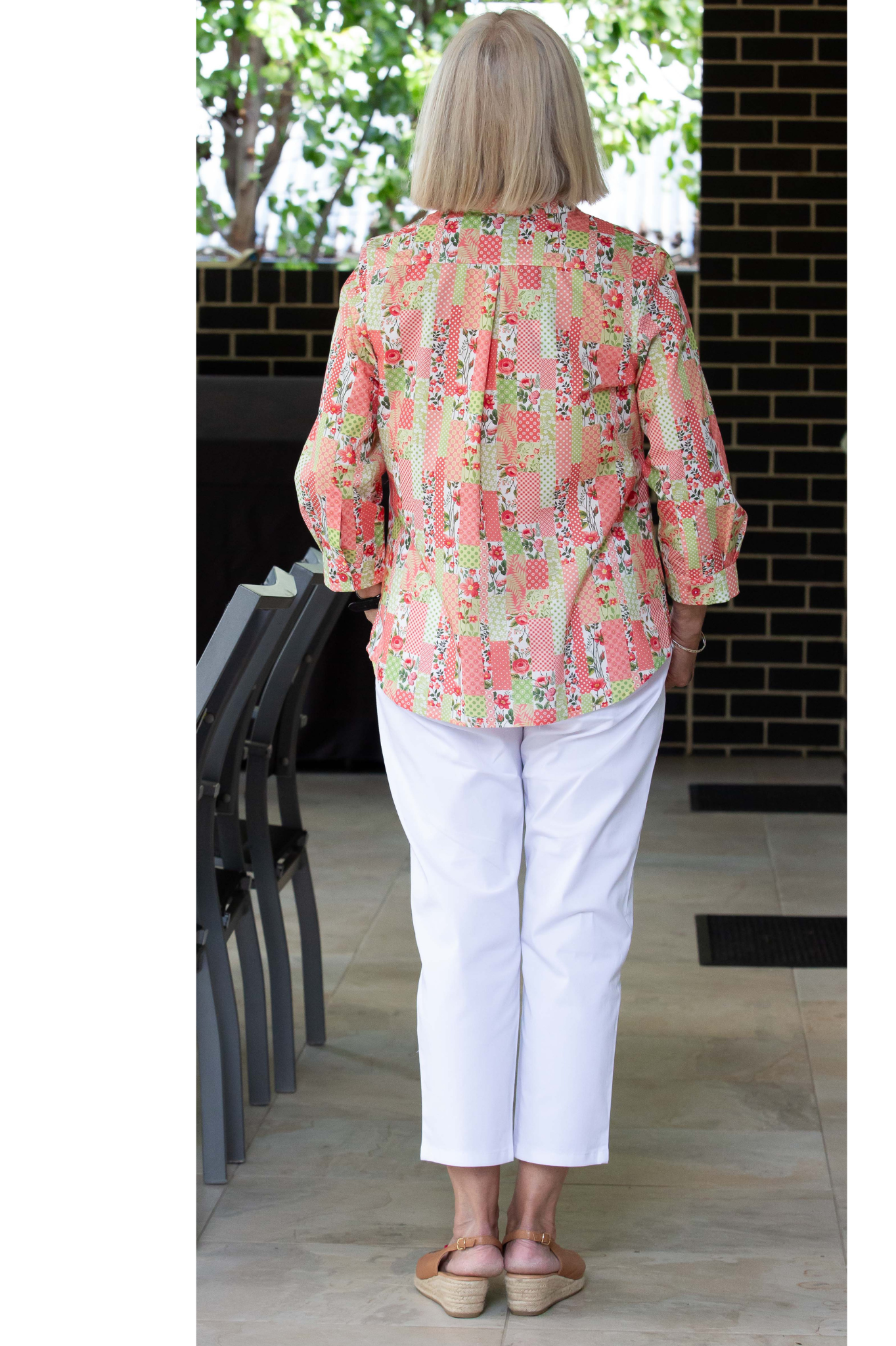 Peach Patchwork print 3/4 sleeve shirt #3751 - Peach