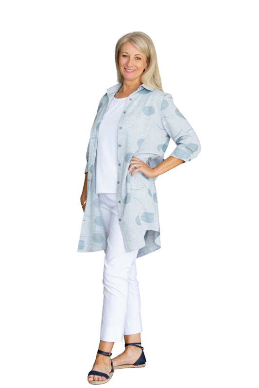 Spot stripe Print Soft longline Overshirt/Jacket with Pockets #3667 - Blue