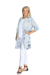 #3667 - Blue Spot stripe print long line over shirt with pockets