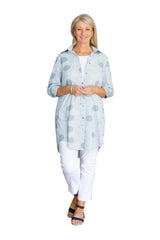 #3667 - Blue Spot stripe print long line over shirt with pockets