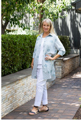 #3667 - Blue Spot stripe print long line over shirt with pockets