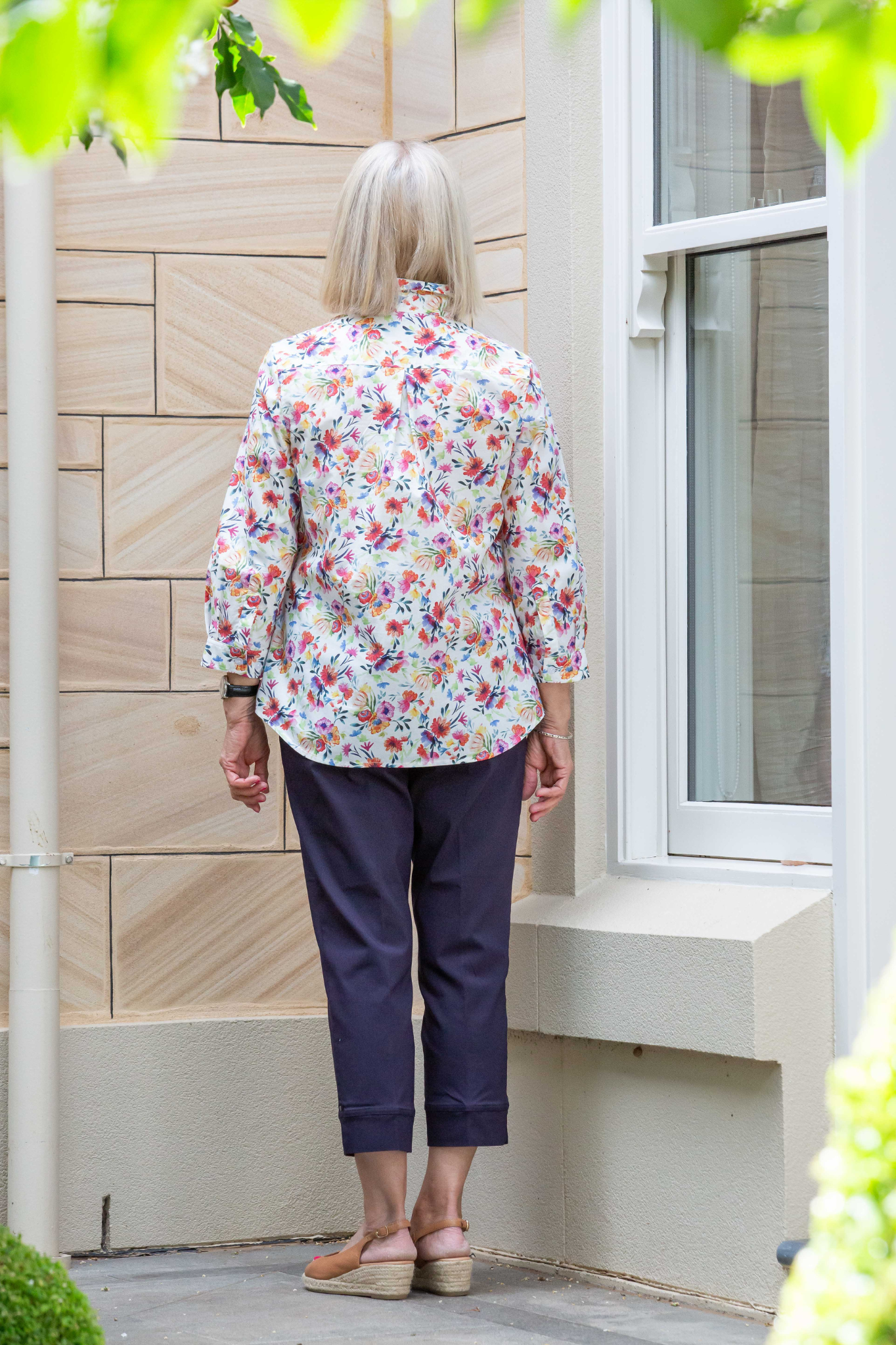 Floral print Semi-Fitted 3/4 sleeve shirt #3742 - White Floral