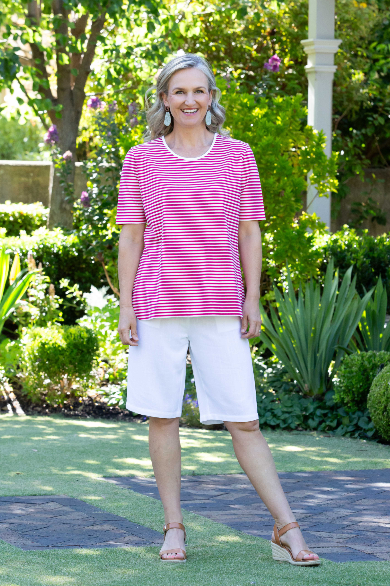 Relaxed Fit Linen Blend Pull on knee length shorts #6080 White