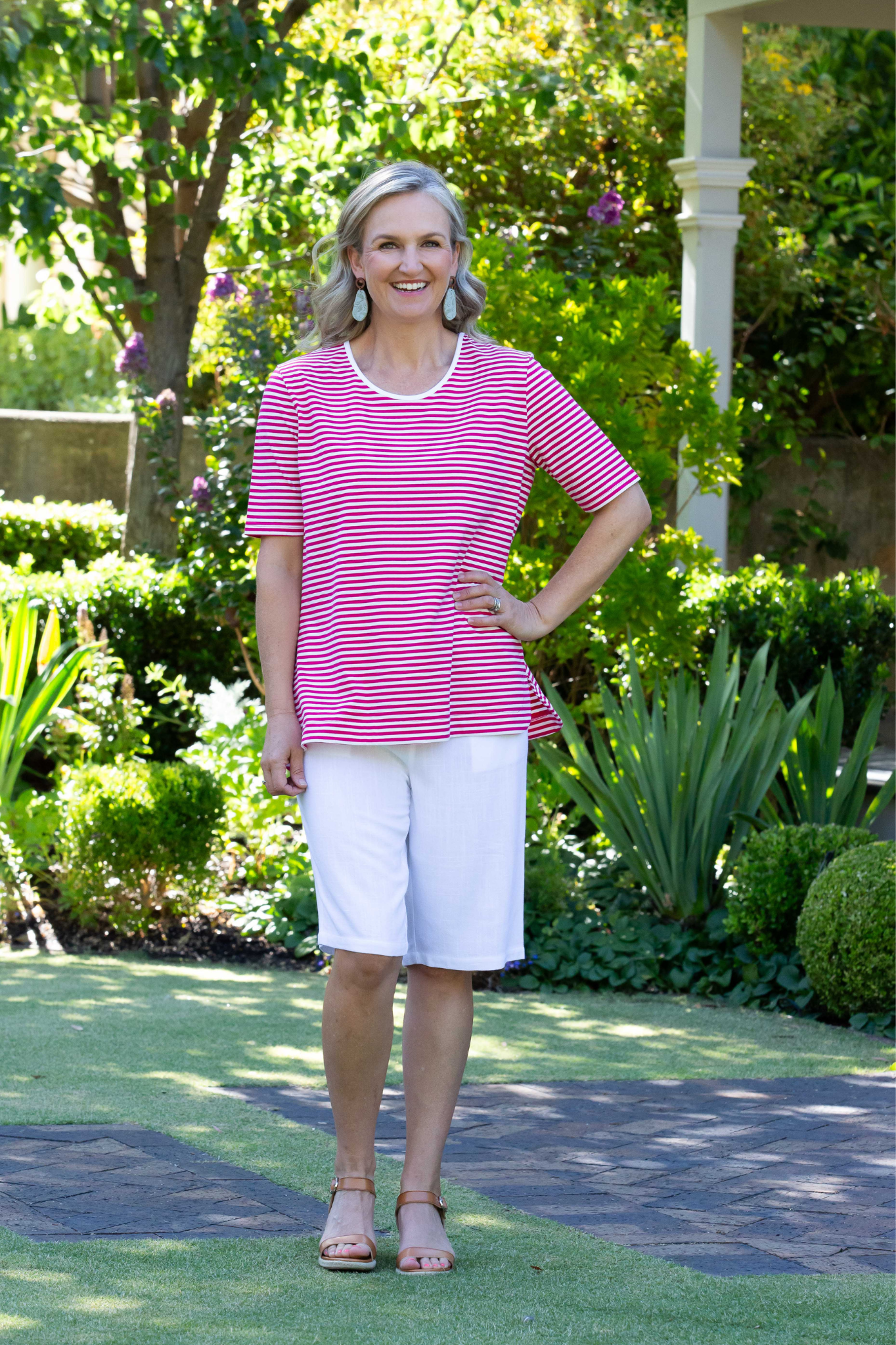 Relaxed Fit Linen Blend Pull on knee length shorts #6080 White