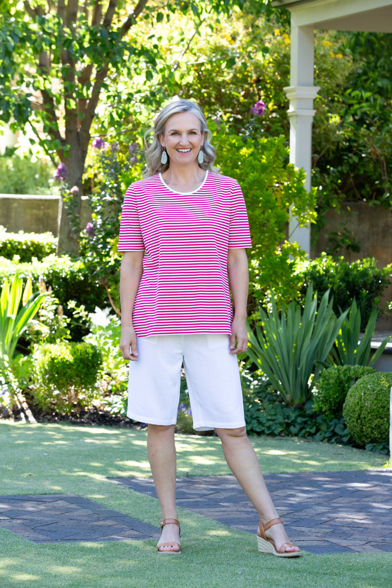 Relaxed Fit Linen Blend Pull on knee length shorts #6080 White