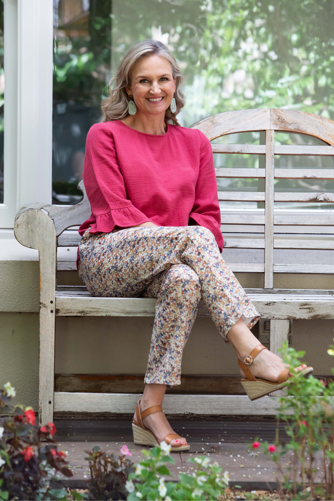 Fine Mosaic Print Pull-on style straight leg pants #6349 Mosaic