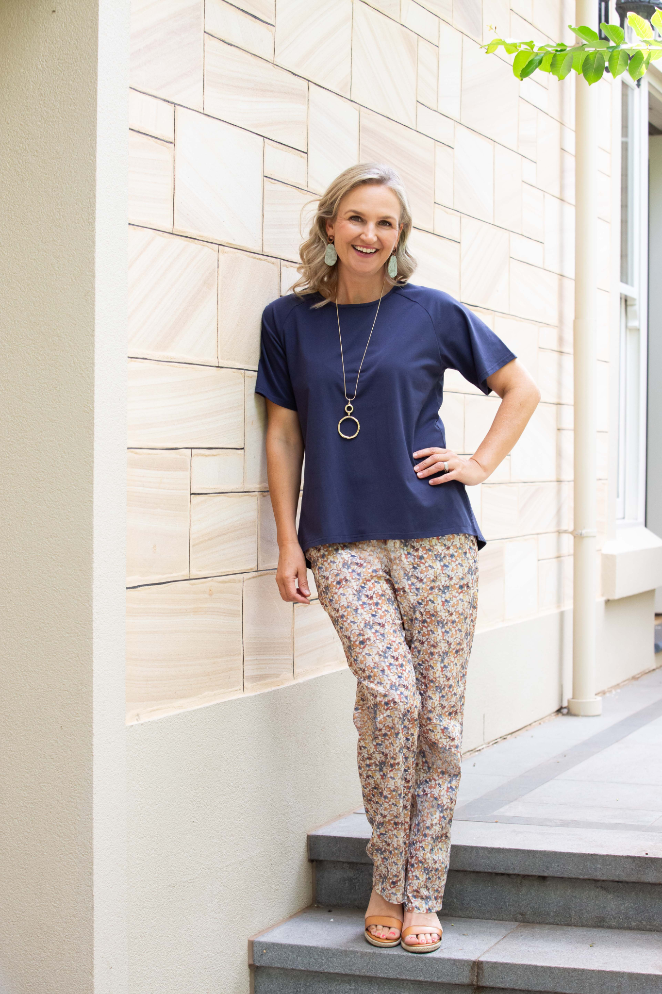 Fine Mosaic Print Pull-on style straight leg pants #6349 Mosaic