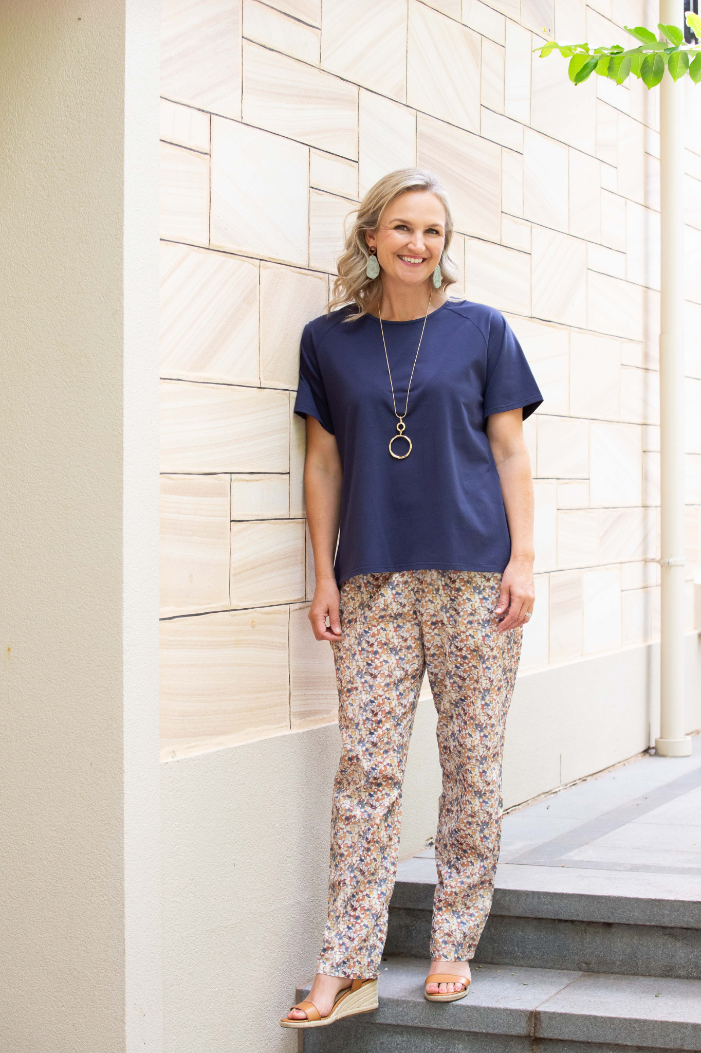 Fine Mosaic Print Pull-on style straight leg pants #6349 Mosaic