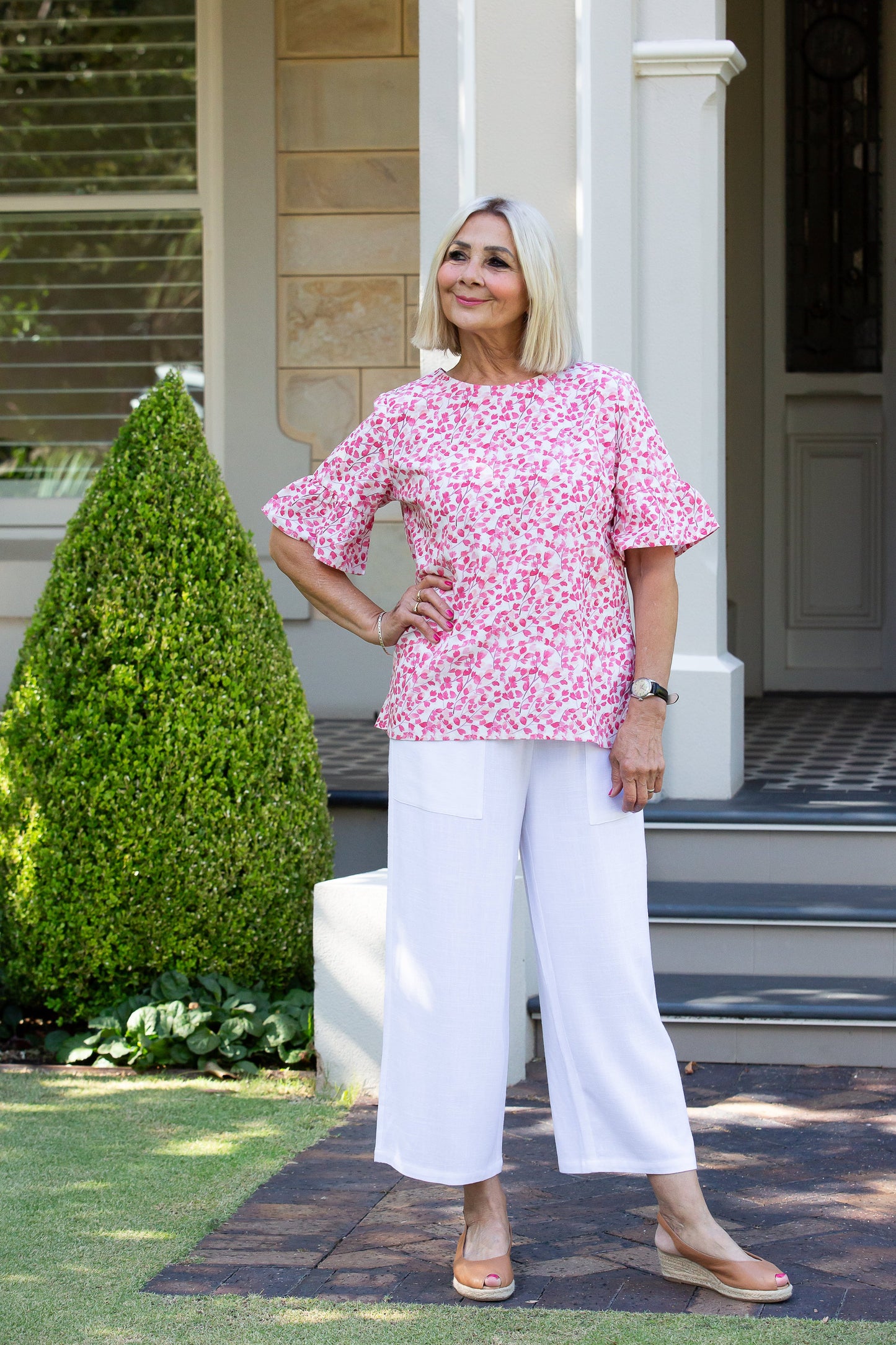 Linen Blend 3/4 Length Pant with Pockets #6678 - White