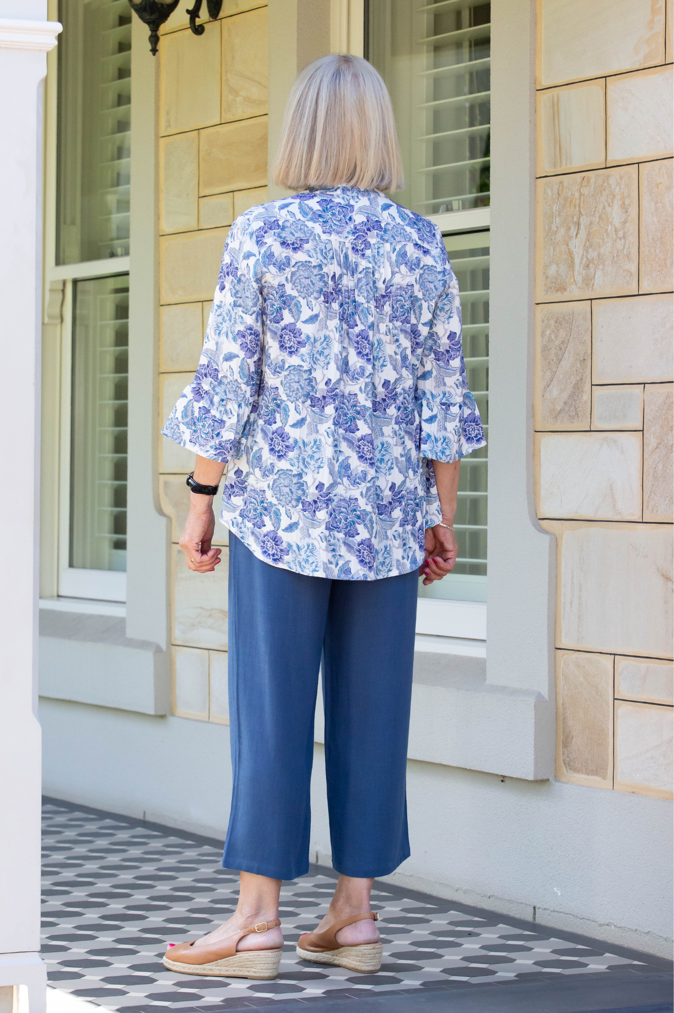 Linen Blend 3/4 Length Pant with Pockets #6678 - Blue