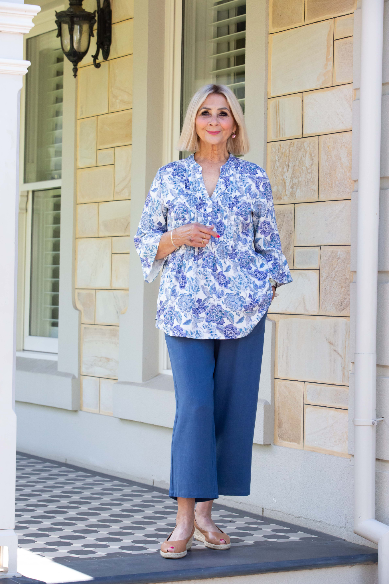 Linen Blend 3/4 Length Pant with Pockets #6678 - Blue