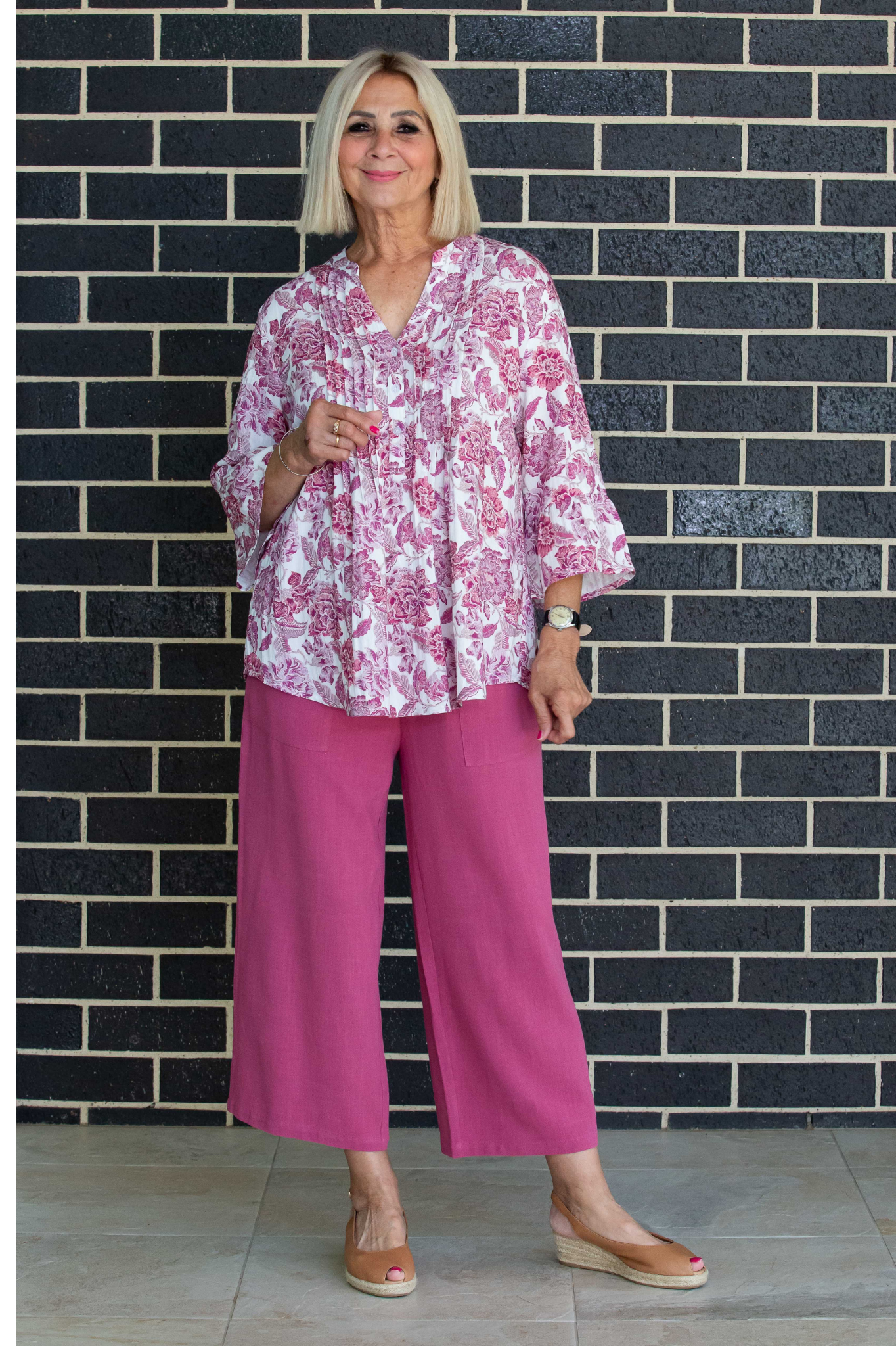 Linen Blend 3/4 Length Pant with Pockets #6678 - Rosewood