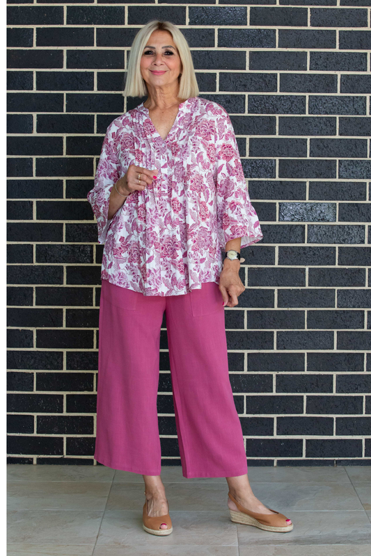 Linen Blend 3/4 Length Pant with Pockets #6678 - Rosewood