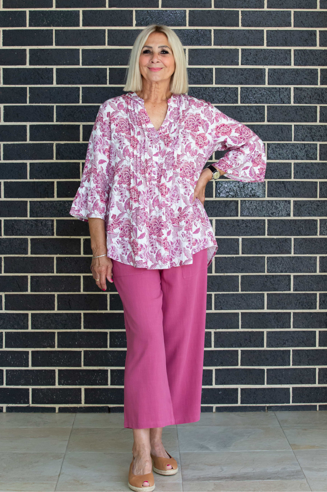 Linen Blend 3/4 Length Pant with Pockets #6678 - Rosewood