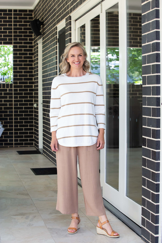 Linen Blend 3/4 Length Pant with Pockets #6678 - Latte