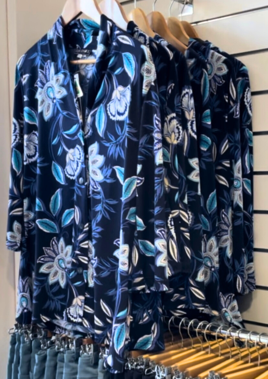 Blue Floral Two way stretch Jersey Jacket #9057 Blue