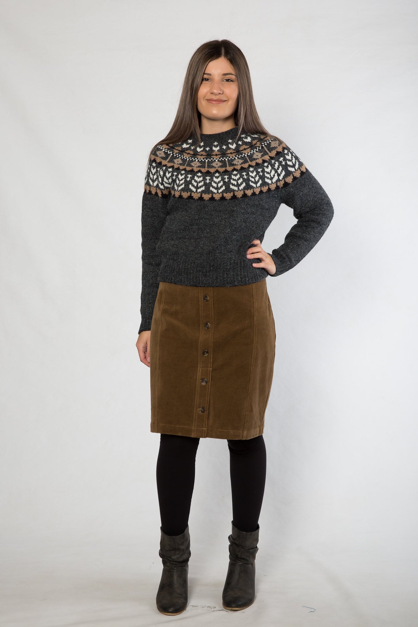 Pin wale stretch cord skirt #4513 Peanut