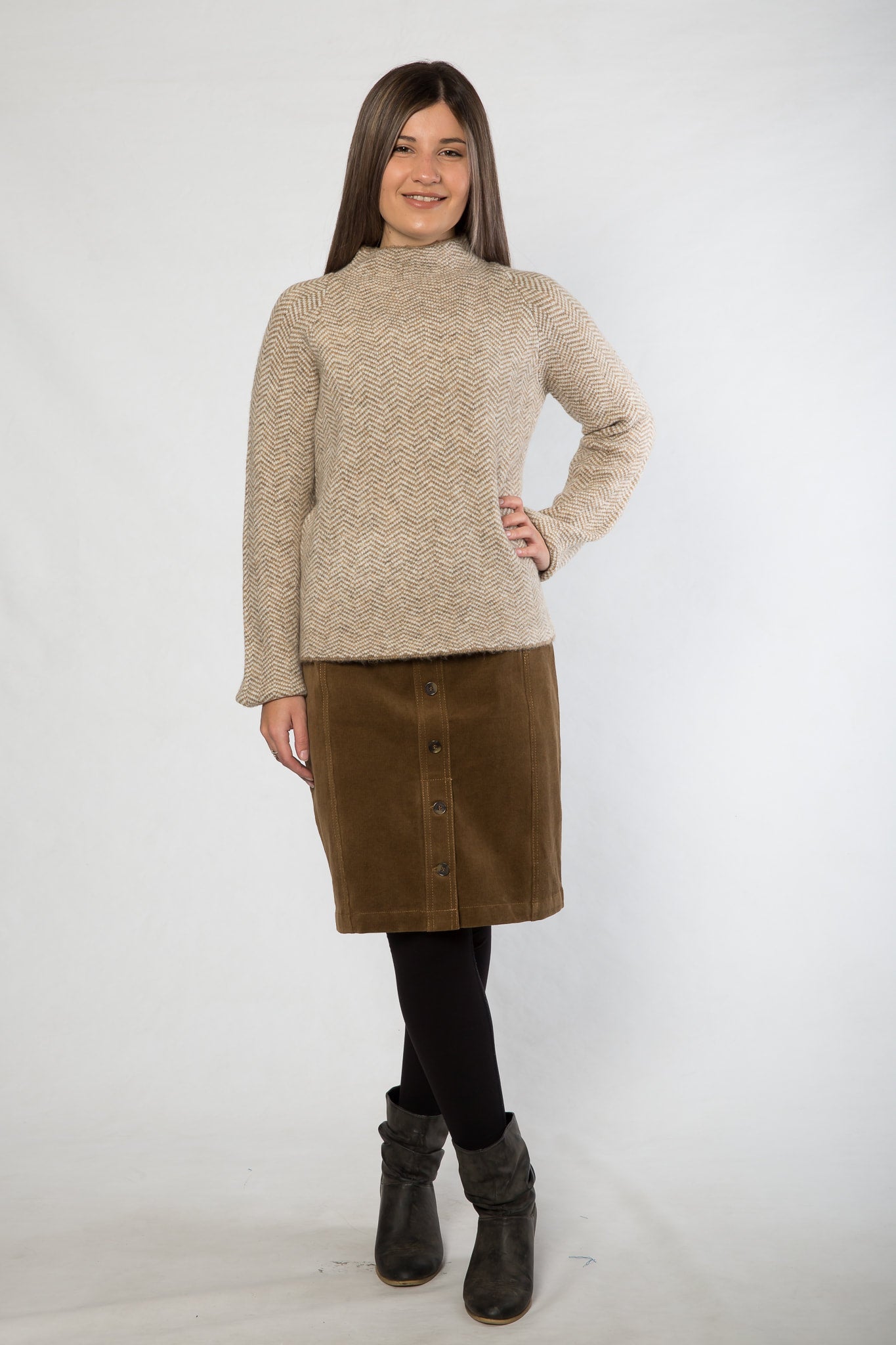Pin wale stretch cord skirt #4513 Peanut
