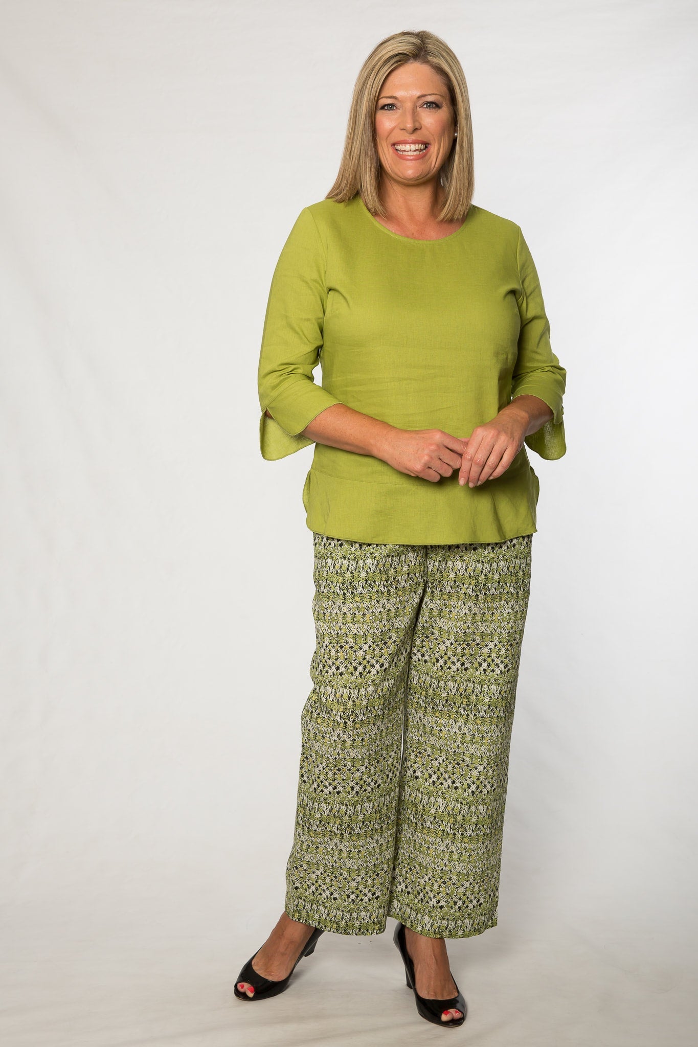 Linen viscose 3/4 sleeve top #412 Green
