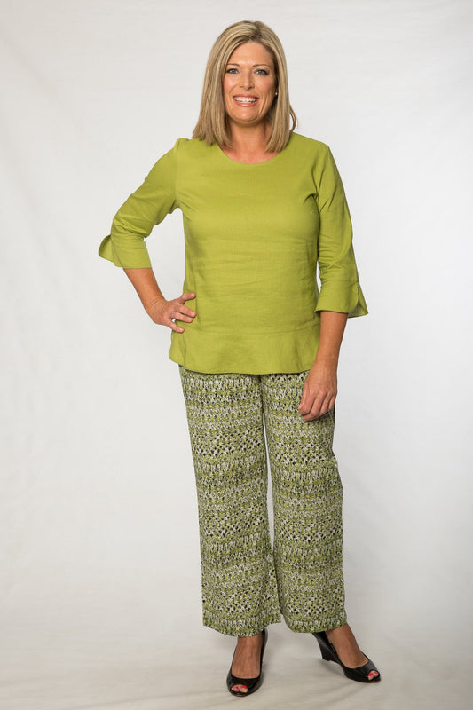 Linen viscose 3/4 sleeve top #412 Green