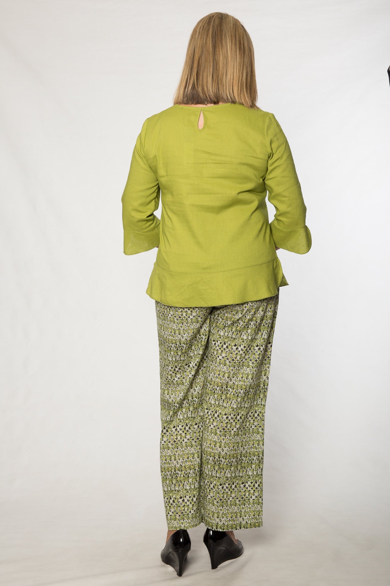 Linen viscose 3/4 sleeve top #412 Green