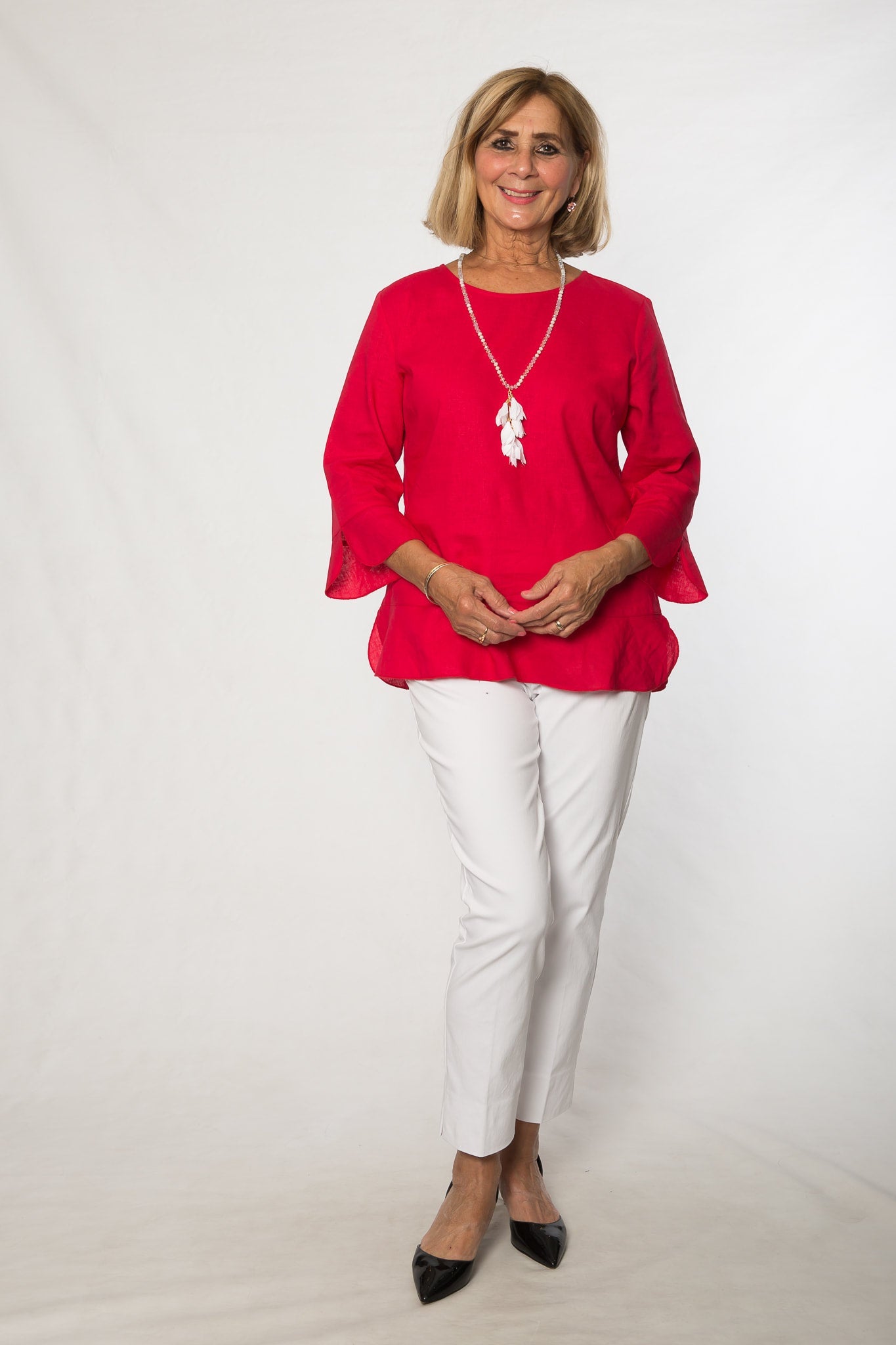 Linen viscose 3/4 sleeve top #412 Cherry
