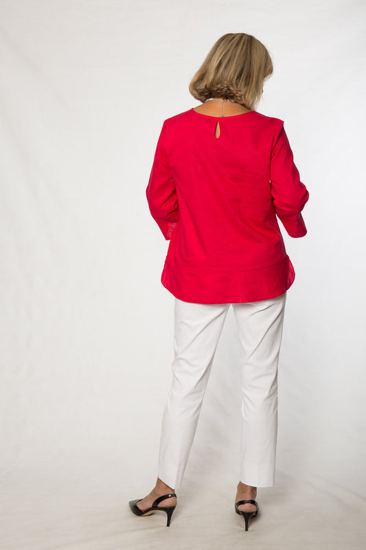 Linen viscose 3/4 sleeve top #412 Cherry