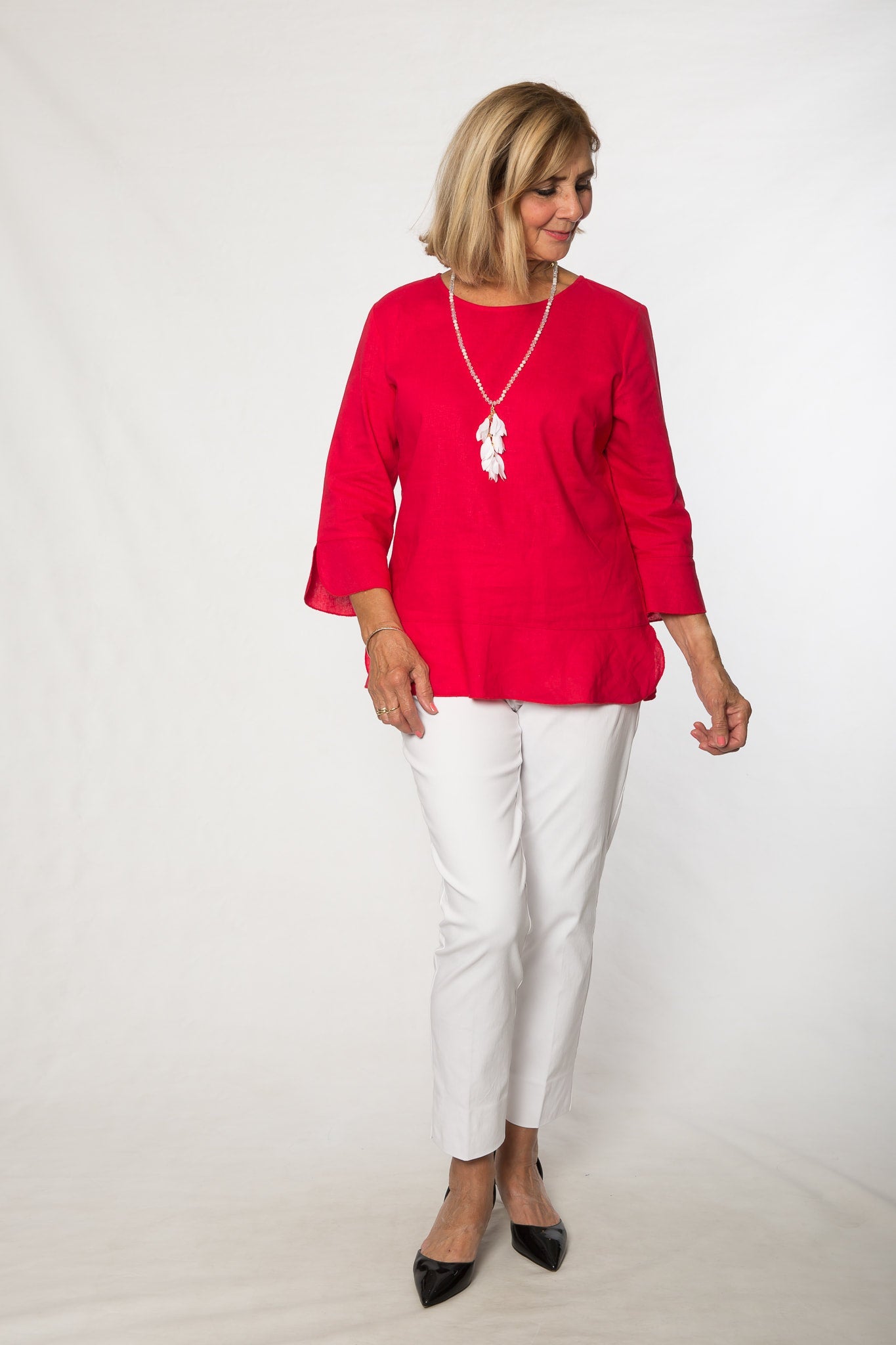 Linen viscose 3/4 sleeve top #412 Cherry