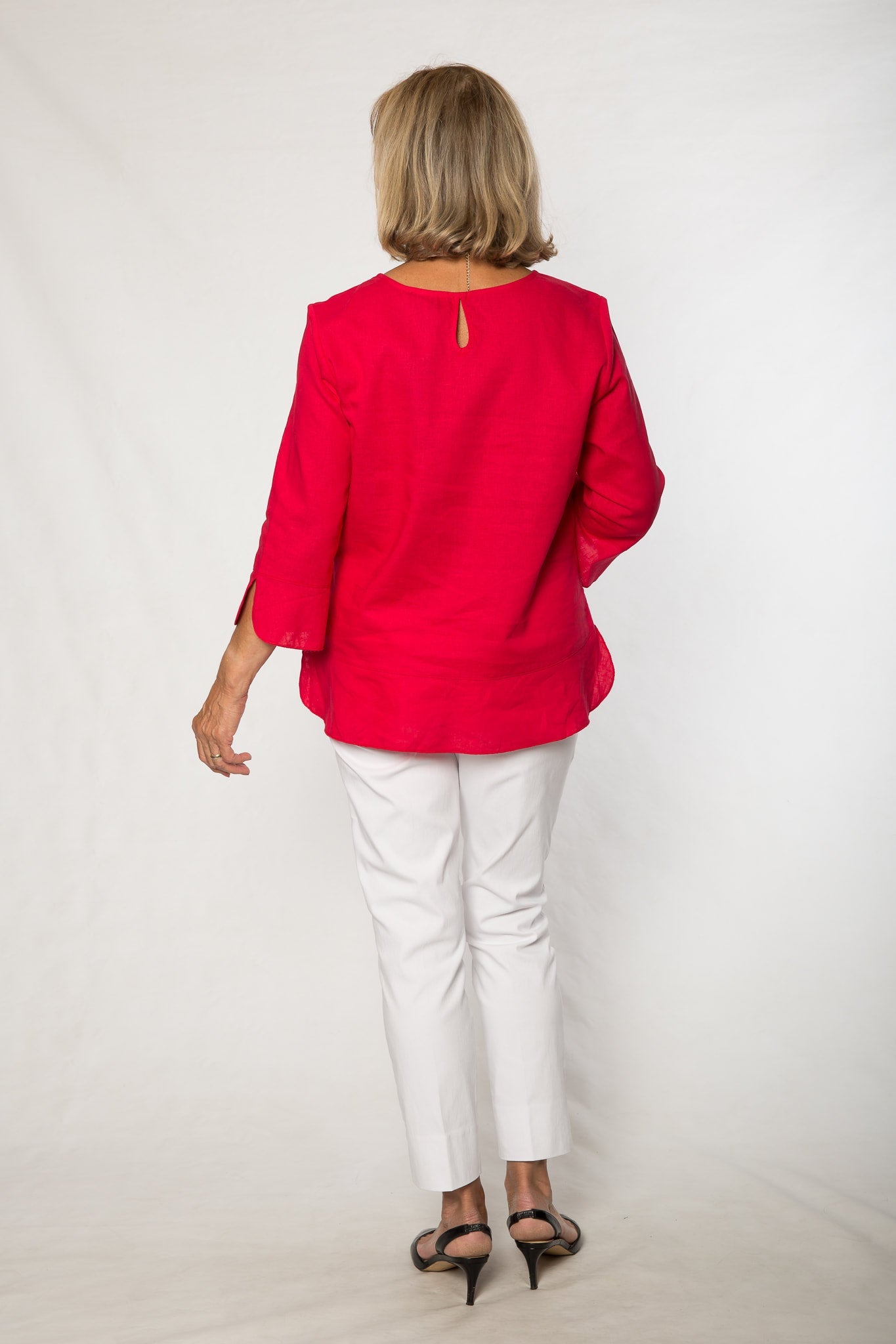 Linen viscose 3/4 sleeve top #412 Cherry