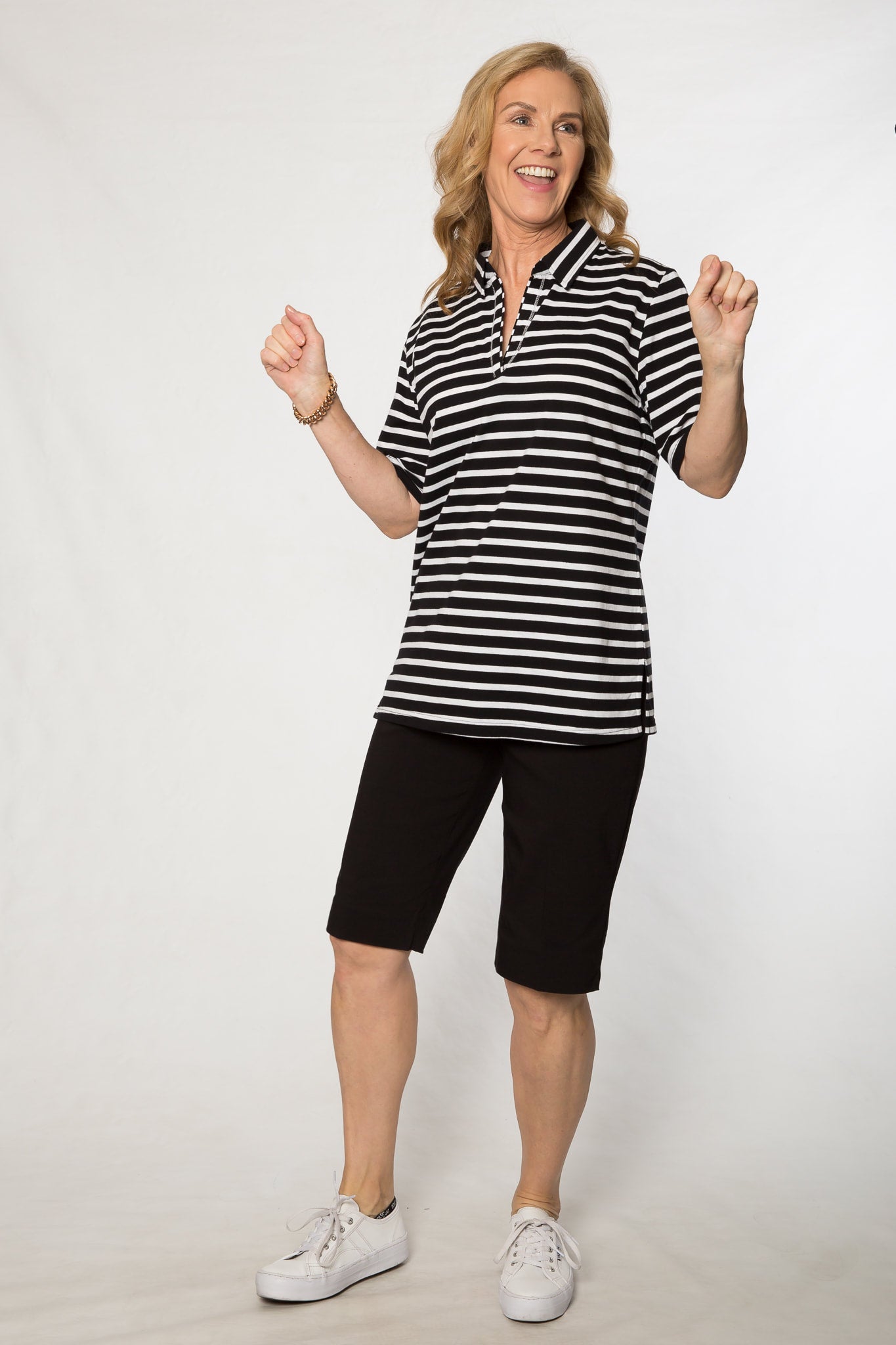Short sleeve cotton stripe polo #40 Black