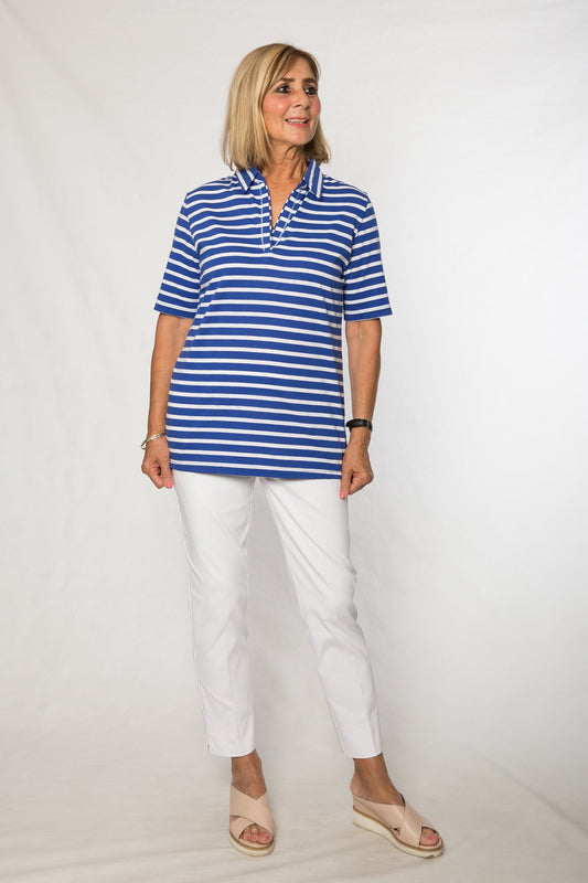 Short sleeve cotton stripe polo #40 Blue