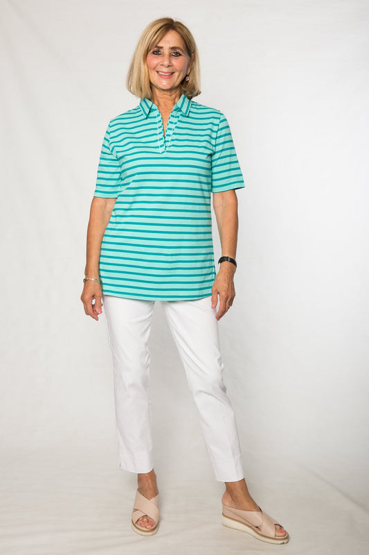 Short sleeve cotton stripe polo # 40 Green