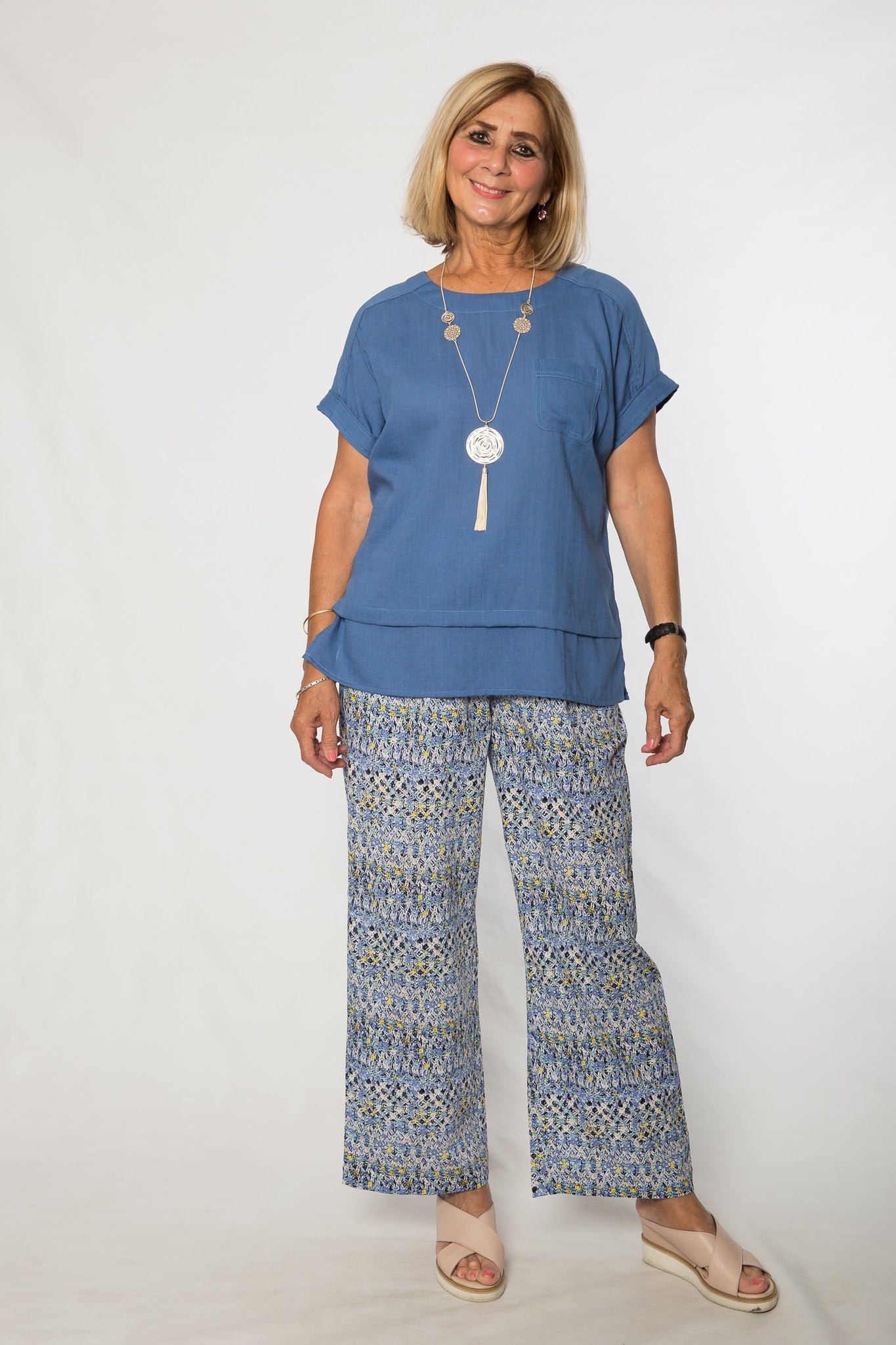 Short sleeve viscose top #425 Blue