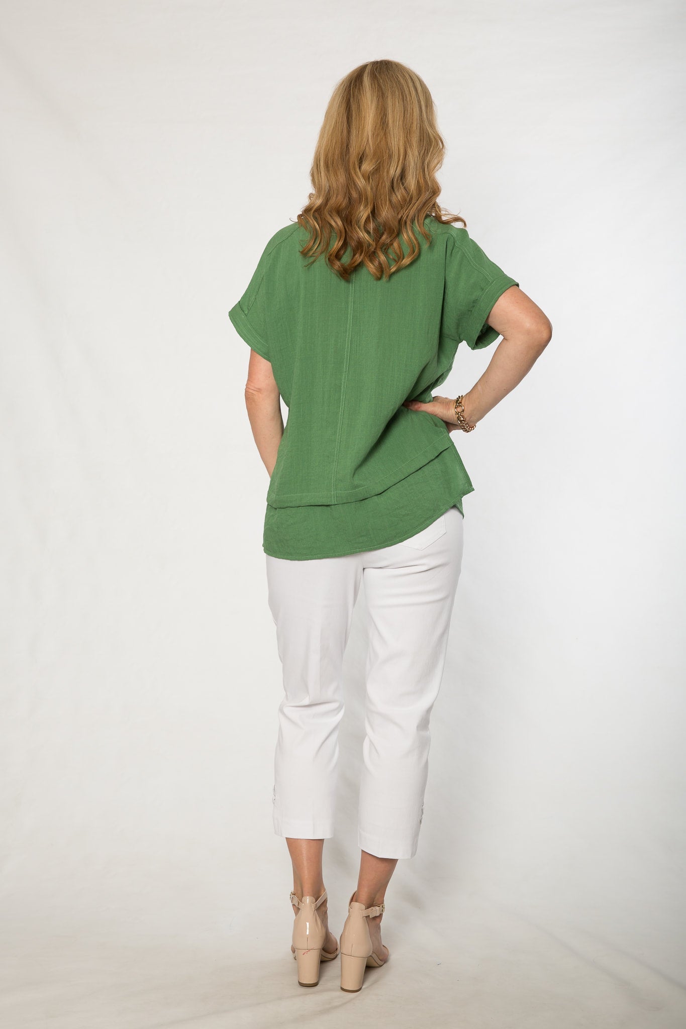 Stretch bengaline crop pant with tie and eyelet hem detail #6718 White