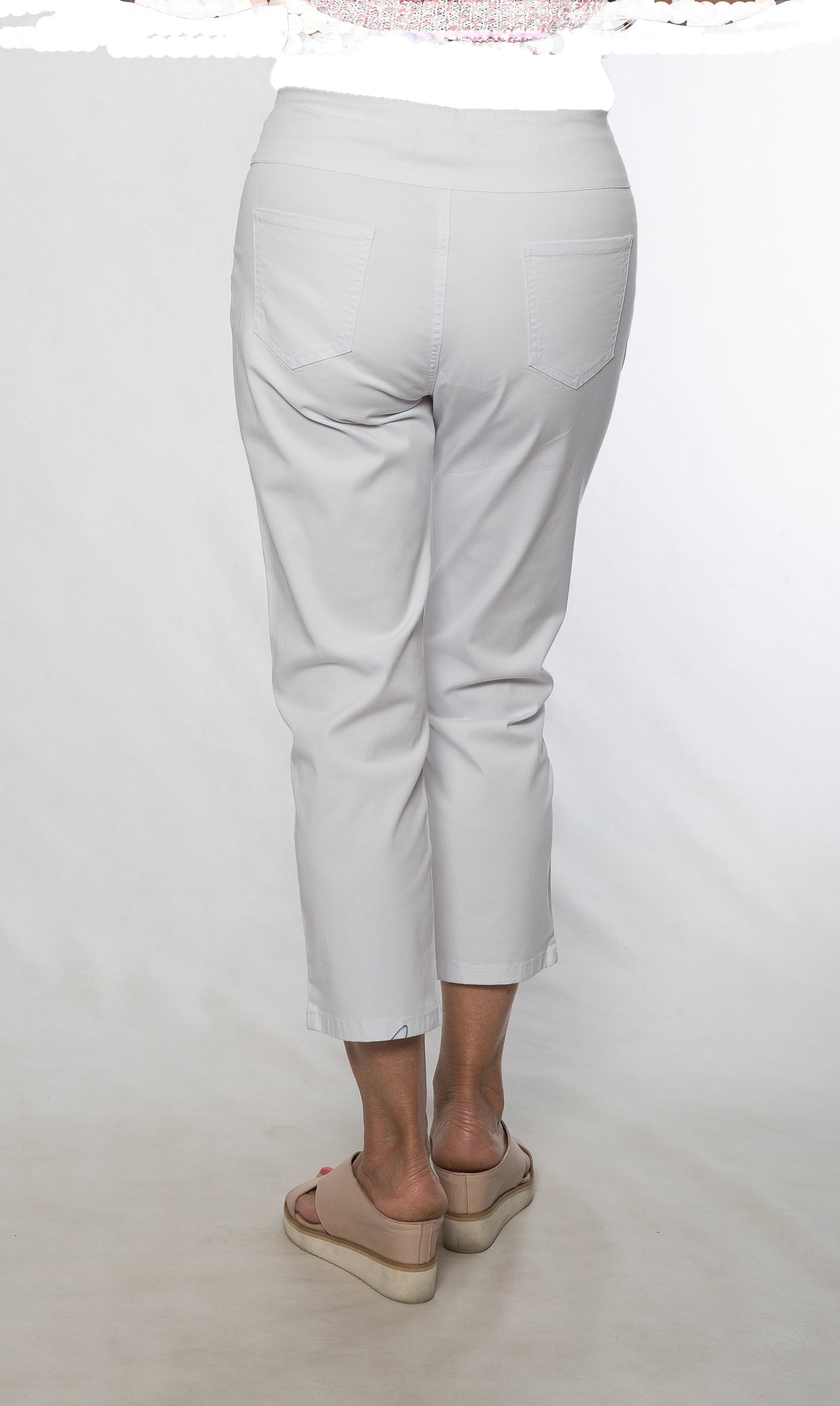 Stretch bengaline crop pant with tie and eyelet hem detail #6718 White