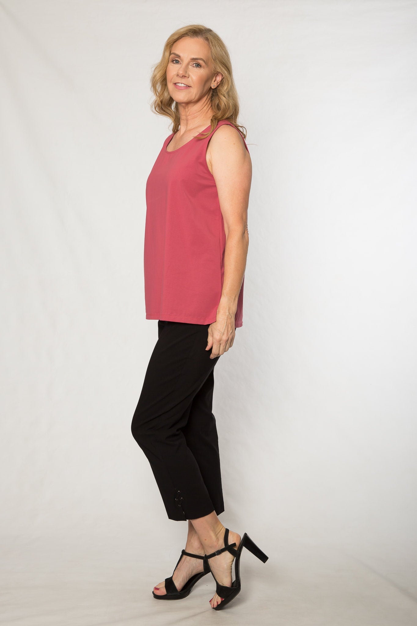 Stretch bengaline crop pant with tie and eyelet hem detail #6718 Black