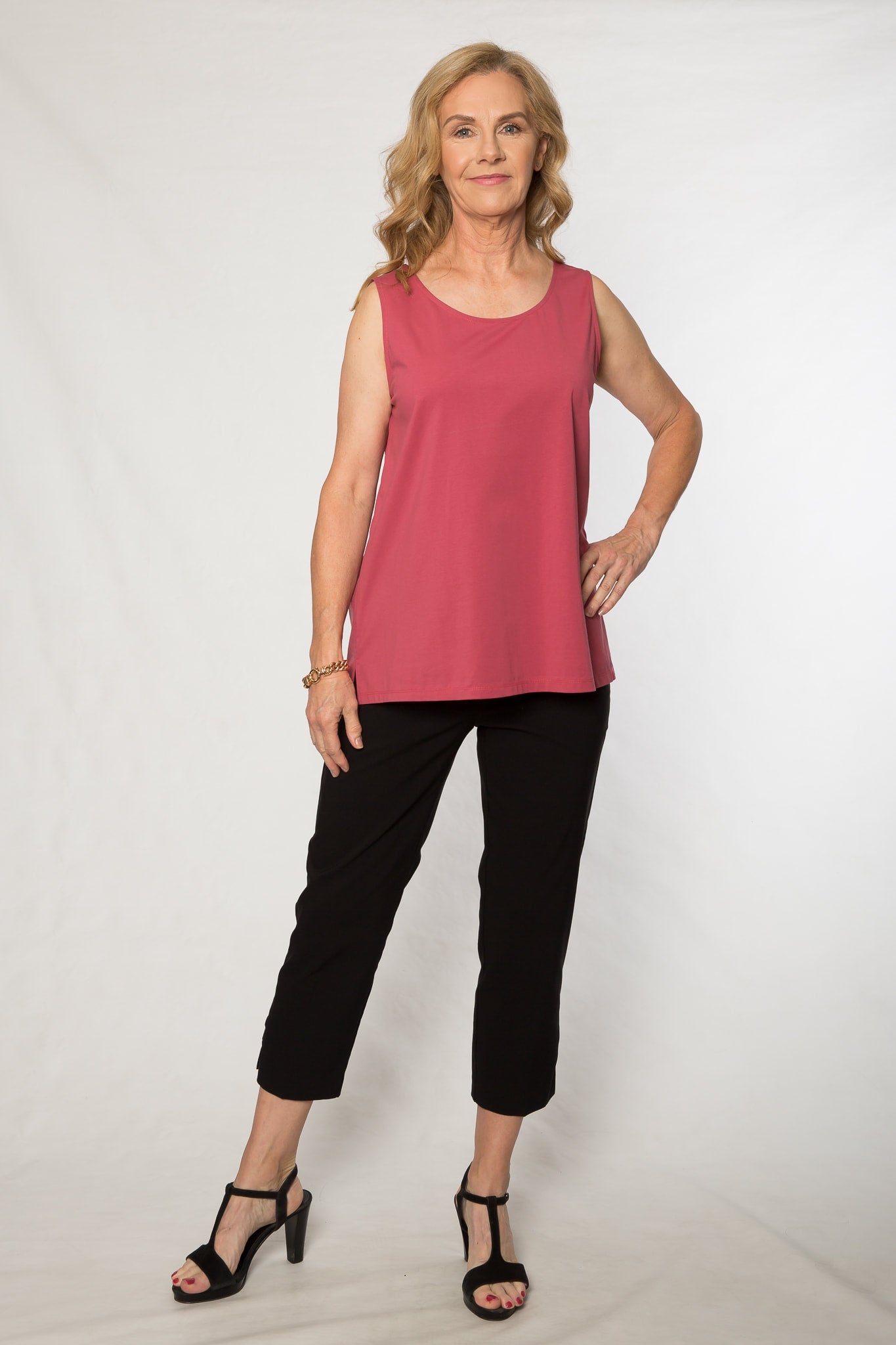 Stretch bengaline crop pant with tie and eyelet hem detail #6718 Black