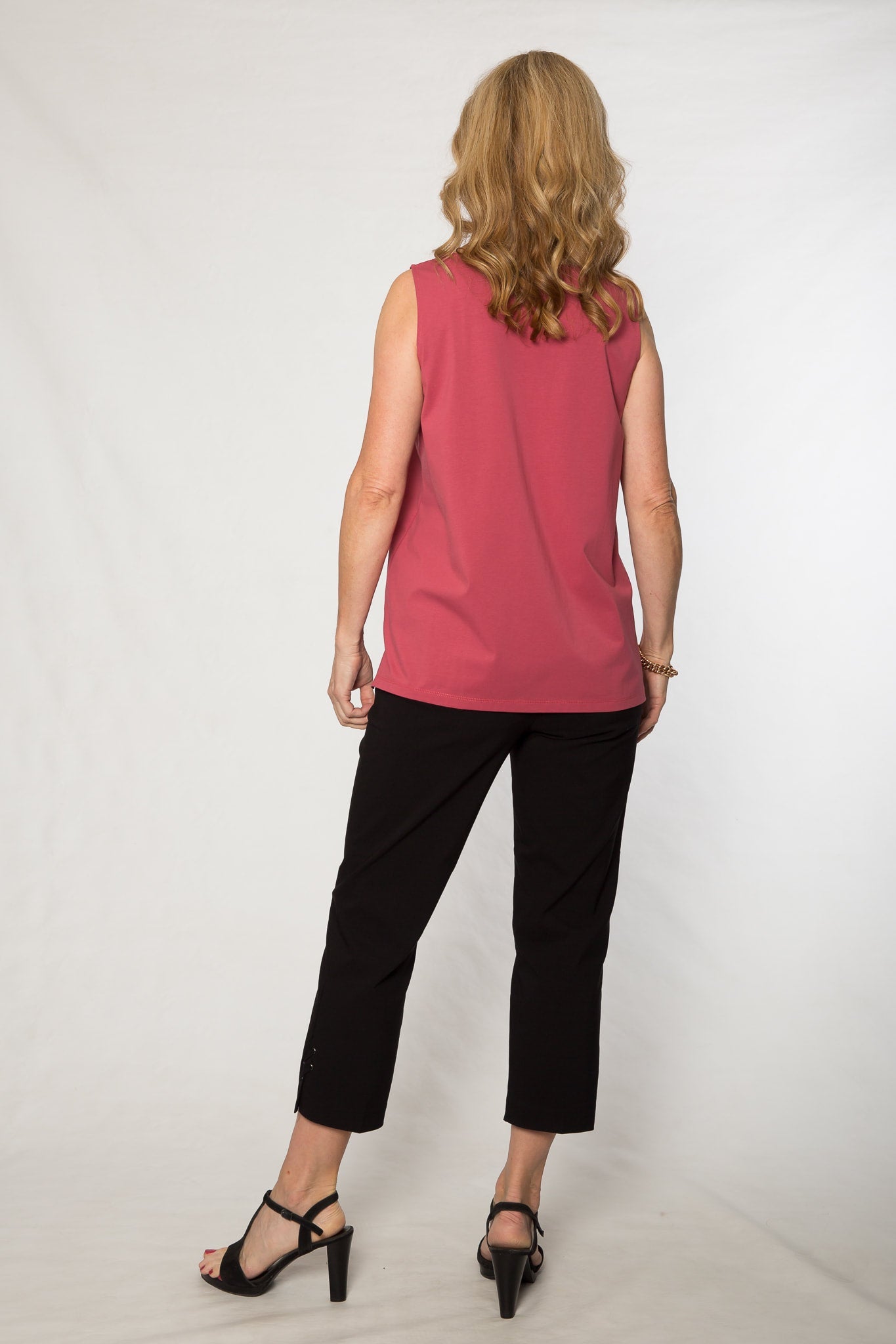 Stretch bengaline crop pant with tie and eyelet hem detail #6718 Black